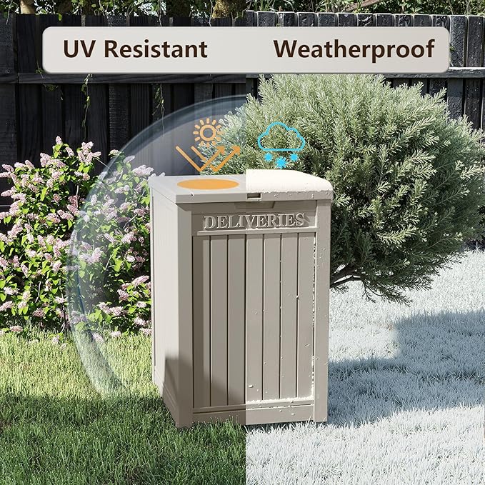 48 Gallon Large Package Delivery Box,Storage Box with Lockable Secure,Double-Wall Resin Outdoor Package Delivery and Waterproof Deck Box for Porch, Curbside (Grey)