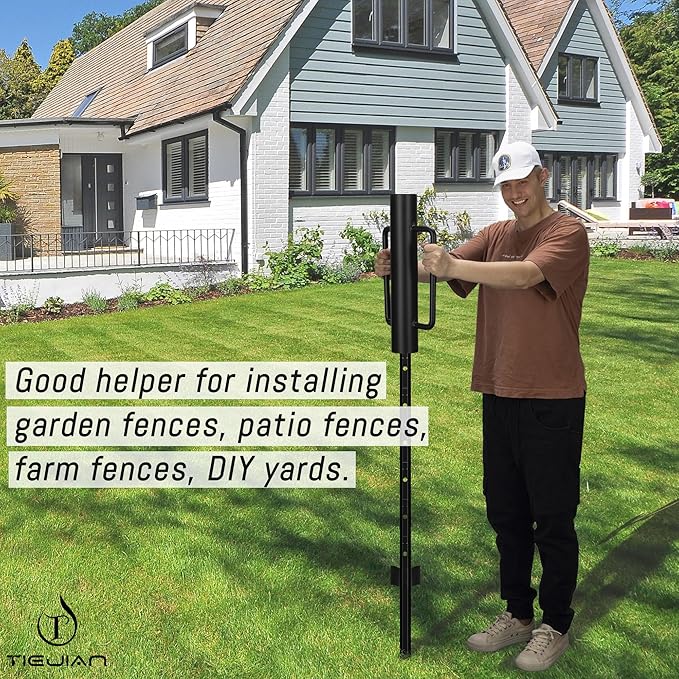 Fence Post Driver T Post Pounder with Handle 12 LB, Heavy Duty Hand Post Rammer for Wooden Posts/U-Channels/Fence Posts, 16 Inch Post Hole Digger (Black)