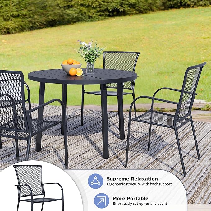Outdoor Metal Patio Chairs Set of 6, Stackable Iron Mesh Dining Chairs with Armrests, All-Weather Bistro Chairs for Garden, Backyard, Porch, or Balcony