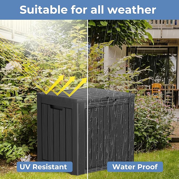 30GAL Black Outdoor Deck Box with Lock Hole - Waterproof, UV - Protected (SGS 1000plus), Ideal for Storing Patio Cushions and Garden Tools, Easy Assembly