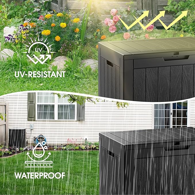 NUNU LAB 32 Gallon Resin Outdoor Storage Box 2 Pack Waterproof Deck Box for Patio Cushions, Garden Tools, Pool Accessories,Backyard Storage Bin,Black