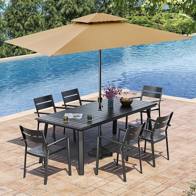 Aluminum Outdoor Dining Table for 6-8, 83" Rectangle Patio Table with 1.69" Umbrella Hole, All-Weather Deck & Backyard Furniture