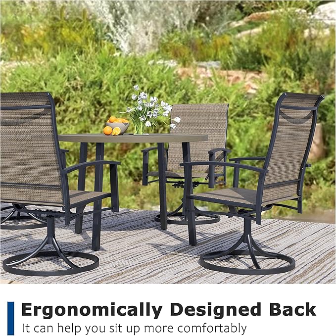 Patio Swivel Chairs Set of 6, Outdoor Swivel Chairs with Armrest, High Back Patio Chair with Metal Frame, All-Weather Outdoor Dining Chair for Deck, Porch and Lawn, Mocha