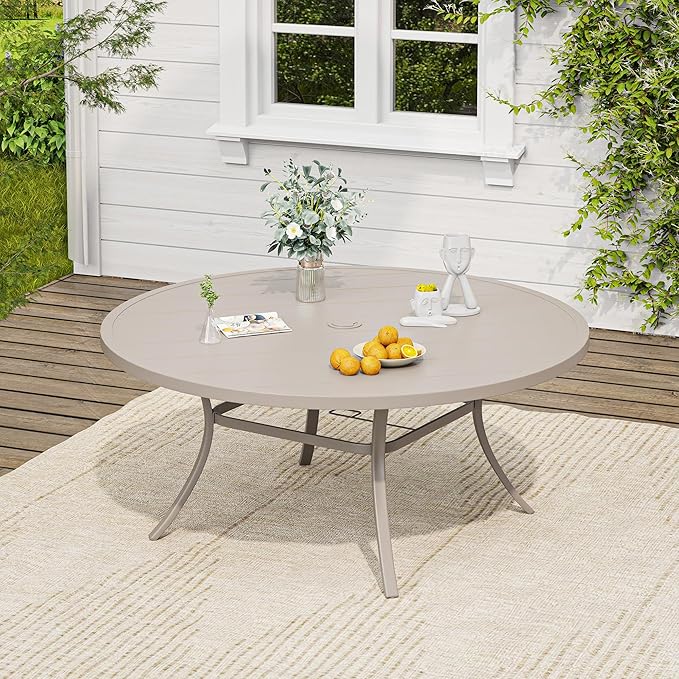 VICLLAX 9 Pieces Outdoor Dining Set, Patio Furniture Set of 8 Patio Swivel Dining Chairs and 60" Patio Round Table, Sandshell Chairs & Sandshell Tabletop