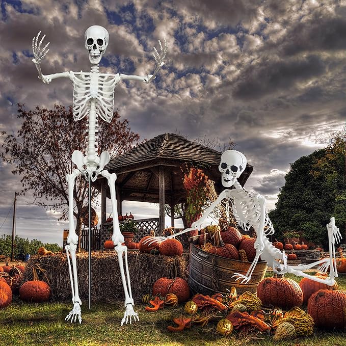 7.9ft/240cm Giant Skeleton Halloween Skeleton Life Size Skeleton Posable Skeleton Full Body Realistic Bones with Movable Joints for Halloween Outdoor Indoor Decorations
