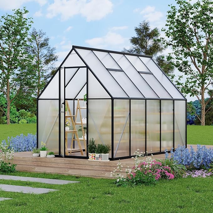 6 ft x9 ft Aluminum-Framed Polycarbonate Greenhouse, Heavy Duty Polycarbonate Greenhouse with Quick Setup Structure and Roof Vent, Large Enhanced Aluminum Green House Kit for Outdoors