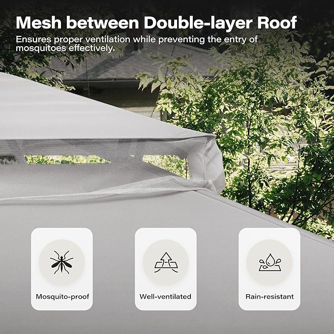Outdoor Patio Gazebo 10FT, Heavy Duty Party Tent & Shelter with 2-Tier Roof and Expansion Bolts, Mosquito Nettings and Privacy Screens for Backyard, Garden, Poolside, Gray