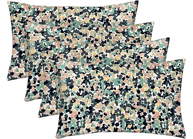 RSH DECOR: Lumbar Throw Pillows Set of 4 | 20” x 12" | All-Weather Spun Fabric | Water and Fade-Resistant | Outdoor Support Pillows for Patio Furniture | Cranston Greige Blue Floral