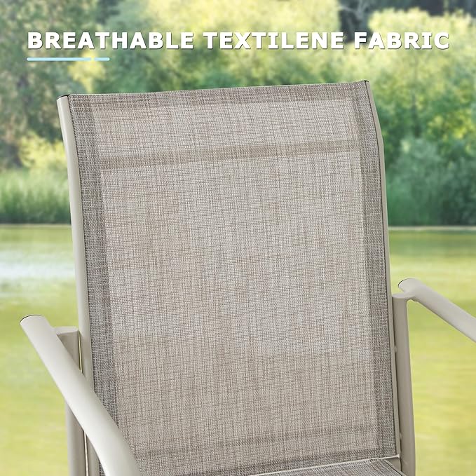 5 Pieces Sqaure Dining Table Set for 4, Patio Dining Set Includes 4 Grey Stackable Patio Chairs and 1 Black Mesh Square Table, Patio Furniture Sets with Sling Support for Outside, Garden