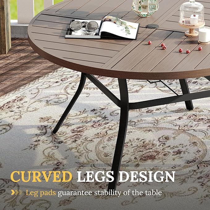 VICLLAX 7 Pieces Patio Dining Set for 6, Outdoor Furniture Set Includes 53" Outdoor Round Table and 6 Patio Swivel Chairs for Lawn Garden, Grey Wood Grain Tabletop and Grey Fabric