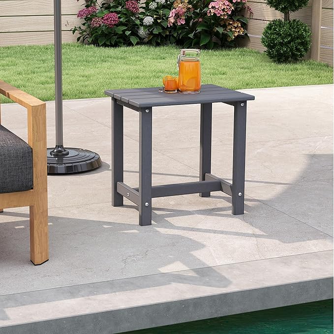 OTSUN Outdoor Side Table, HDPE Small Adirondack Side Tables, Outside End Table for Patio, Porch, Deck, Pool, Weather Resistant/Easy Maintenance (1PC, Gray)