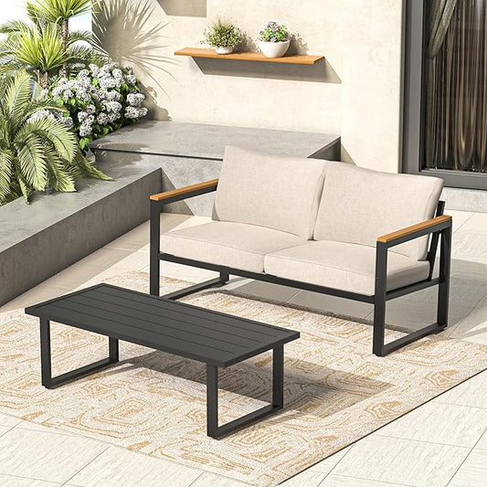 Outdoor Chairs Set of 2, Outdoor Furniture Set, Outdoor Conversation Chair Sets for Balcony Backyard Park Garden, Light Grey