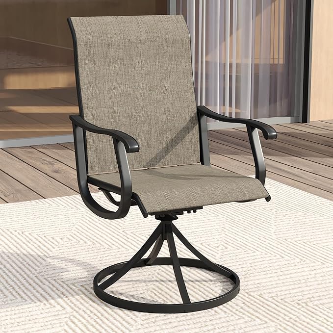 VICLLAX 5 Pieces Patio Dining Set for 4, Outdoor Furniture Set Includes 40.6" Round Outdoor Table and 4 Patio Swivel Chairs for Lawn Garden, Black Tabletop and Mixed Brown Fabric