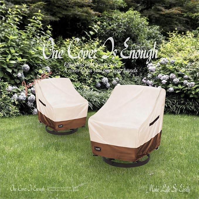 Outdoor Chair Covers 2 Pack, (27W x32D x37H inches)100% Waterproof Heavy Duty Patio Furniture Covers ,Outdoor Furniture Covers Waterproof for Patio Chair Covers,Beige&brown