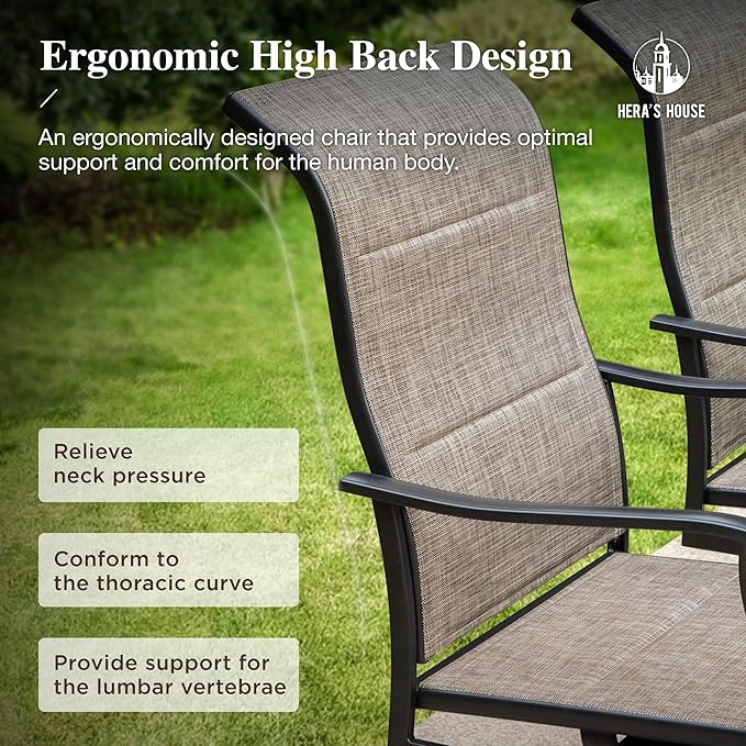 HERA'S HOUSE Patio Outdoor Swivel High-Back Rocking Chairs of 4, Outdoor Dining Chairs with All Weather Textilene Fabric,Wide Metal Armrests for Lawn, Porch or Garden