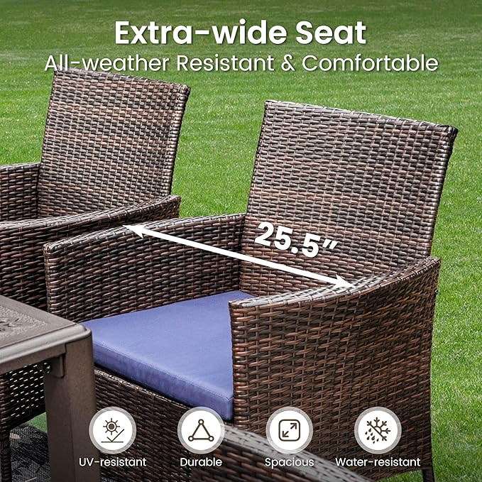 PHI VILLA 9 Pieces Square Outdoor Dining Set for 8, 60” Wood-Like Large Metal Steel Dining Table & Rattan Wicker Chairs with Cushions, Dining Furniture Set for Patio, Deck, Yard, Porch