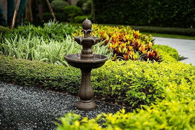 3 Tiered Outdoor Water Fountains –42.2 in. Tall, Like Stone Bird Bath for Outside, Elegant Waterfall Feature for Garden, Yard, Patio, Home Decor (Bronze Color)
