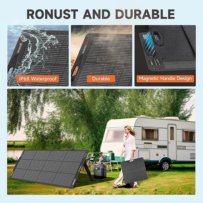 200W Portable Solar Panels,Foldable Solar Panel,IP68 Waterproof & Durable Up to 25% Efficiency N-Type Solar Cell ETFE Folding Solar Panel Kit,for Power Station Outdoor Camping RV Blackout