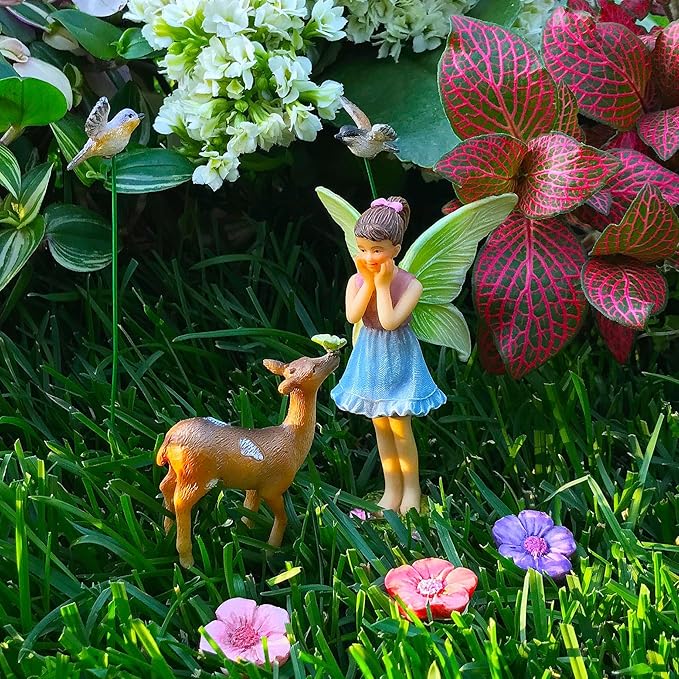 Mood Lab Fairy Garden - Miniature Accessories and Figurines Kit - Deer Set of 7 pcs - for Outdoor or House Decor