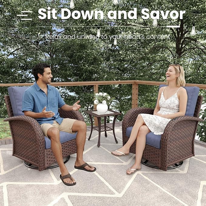 9 Pieces Patio Furniture Sets, Wicker Rattan High Back Outdoor Swivel Rocking Chairs Set with 3-Seat Couch, Ottomans and Side Table