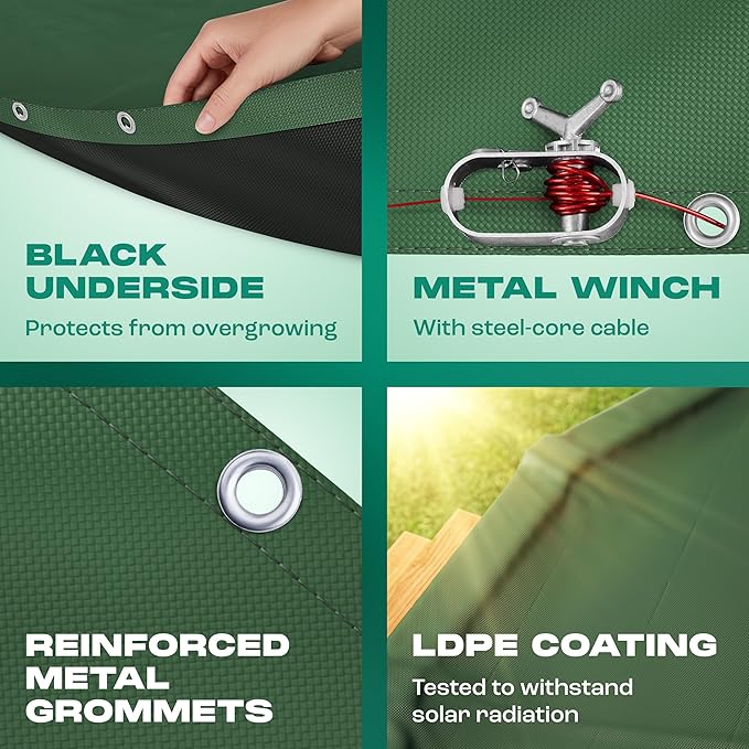 Yankee Emerald Series Pool Covers for Above Ground Pools | Oval 15x30 ft Swimming Pool Cover w/Steel-Core Cable, Winch for Winterization | 9 mil Medium-Thickness for Off-Season, On-Season Protection