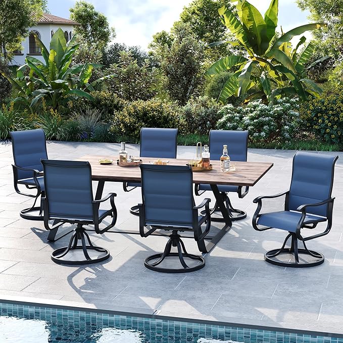 UDPATIO Patio Swivel Dining Chairs Set of 6, Outdoor Dining Chairs High Back with Padded All Weather Breathable Textilene, Metal Rocking Frame for Lawn Garden Backyard, Navy