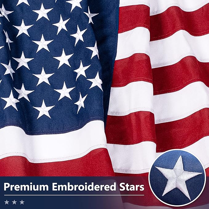 American Flag for Outside 12x18 Ft - TearProof Series Outdoor Use US Flags - Long Lasting, Fade Resistant - Thick Spun Polyester USA Banner - High Wind United States Flag - Embroidered Stars, Sewn Stripes, Brass Grommets