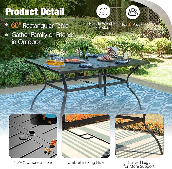 Sophia & William 7 Pieces Outdoor Dining Set for 6, Metal Outdoor Patio Furniture Set with Rectangular Patio Dining Table and Swivel Chairs, Conversation Bistro Set for Garden, Poolside, Yard