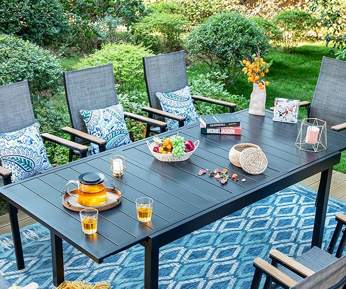 Sophia & William Patio Dining Set 9 Pieces, 8 Aluminium Patio Dining Chairs with 1 Extendable Dining Table for 6-8 Person, Patio Table and Chairs for Outdoor Lawn (Grey)