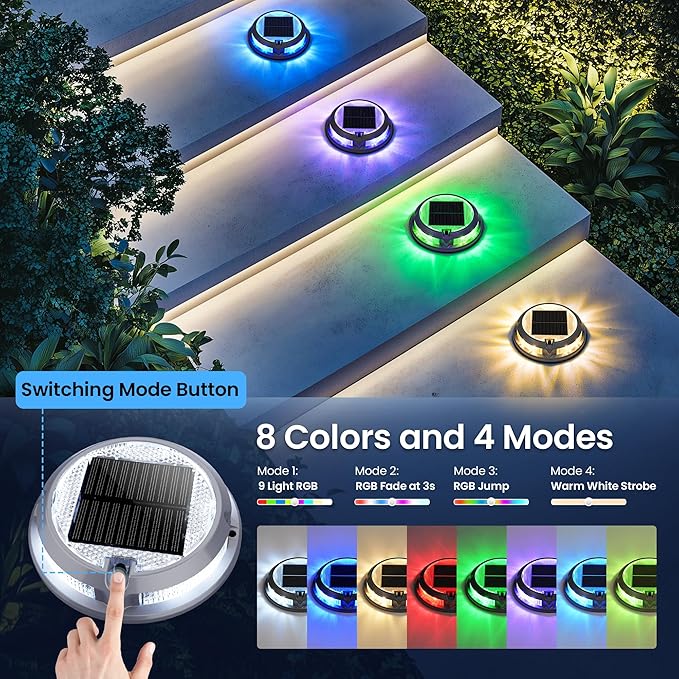 SOLPEX Solar Driveway Lights 4 Pack,Multi-Color Deck Light Outdoor IP68Waterproof,Solar Pathway Lights Outdoor for Dock,Sidewalk,Stair