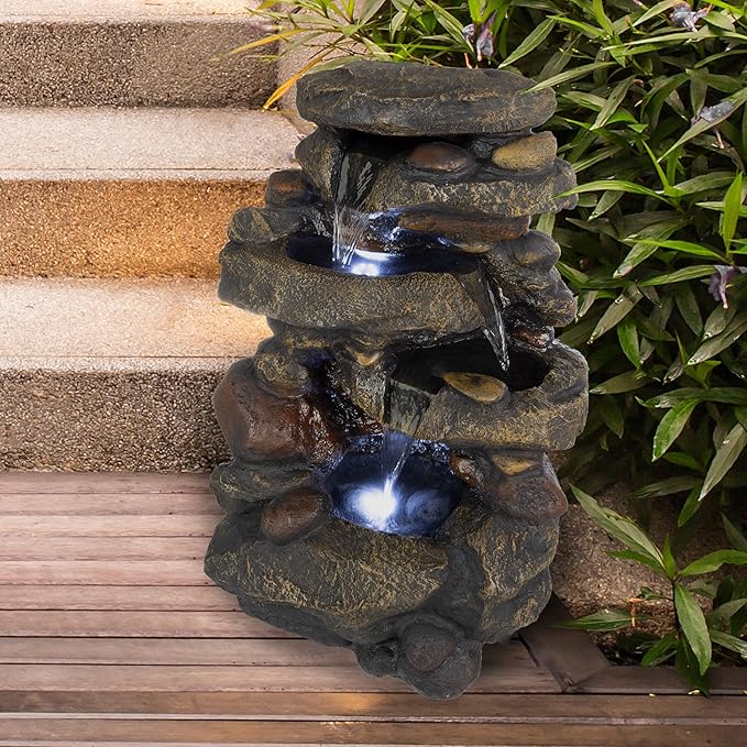 Go Yard Stone Waterfall Fountain with LED Lights