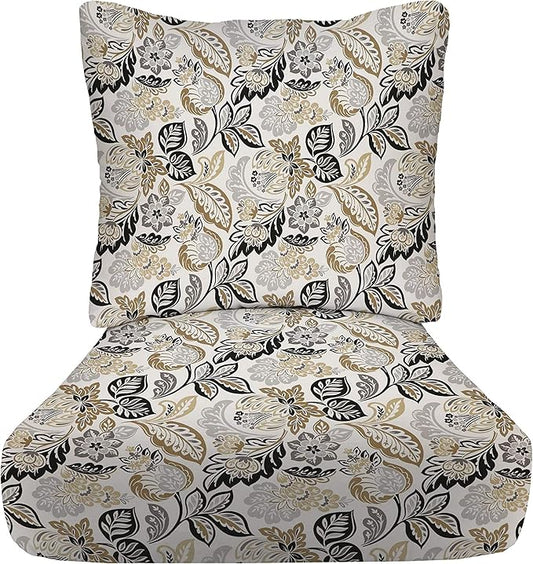 RSH DECOR Deep Seating Cushion with Pillow Back | 23” x 25” Seat | Water and Fade-Resistant Spun Fabric | Outdoor Chair Cushion Set for Patio Furniture | Dailey Pewter Black Floral