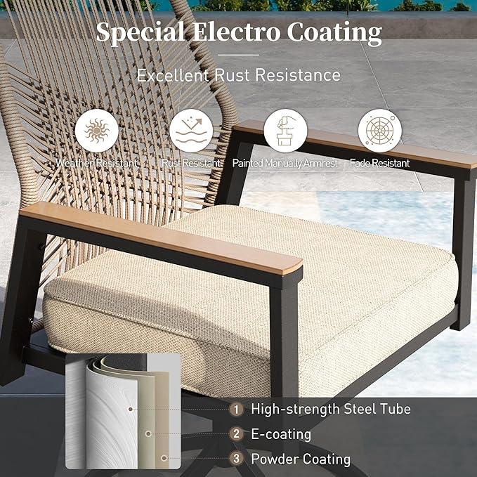 9 Pieces Patio Dining Set, 8 x Woven Rattan Chairs with Waterproof Cushion, 84" Extendable Rectangular Dining Table, Outdoor Table and Chairs Set for Backyard Lawn and Deck, Beige