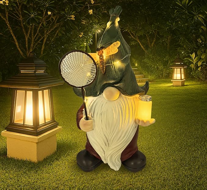 Garden Gnomes Outdoor Decor – Bug Catcher Garden Statue for Lawn, Balcony, Yard – Garden Ornaments – Fun Birthday Gift for Lover, Mom, Grandma – Ideal Holiday Present