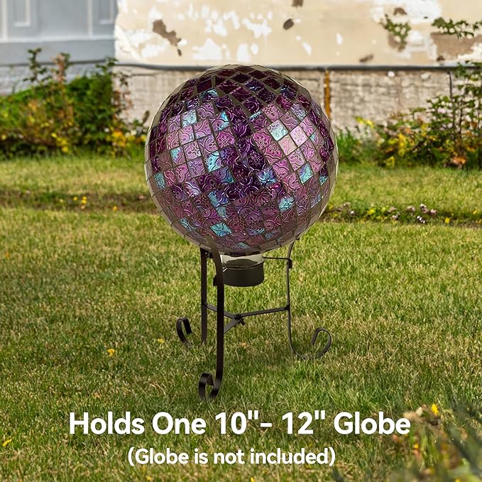 Lily's Home Metal Gazing Ball Stand for 10 or 12 inch Metal and Glass Garden Gazing Globes. Black. 9-inch Tall