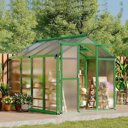 6x8 FT Greenhouse, Greenhouse for Outdoors, Polycarbonate Greenhouses with Quick Setup, Aluminum Frame and Roof Vent, Lockable Door for Backyard, Green Houses for Outside Garden Backyard, Patio
