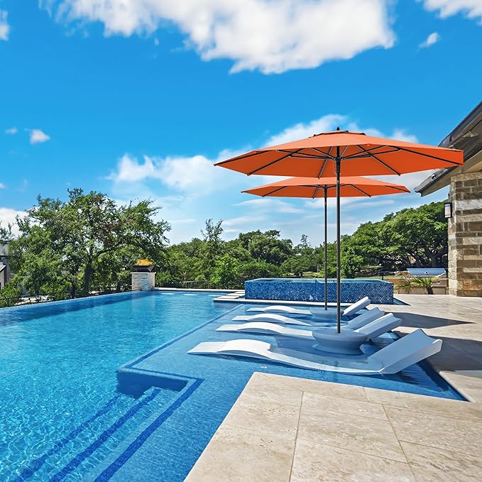 Midtown Umbrellas Push and Pop 9 Feet Outdoor Umbrella, Bright Orange Polyester Fabric - Fiberglass Ribs Deck Patio Umbrella, Backyard Umbrella, Garden Umbrella & Pool Umbrella - Black Pole