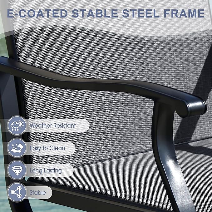 VICLLAX 3 Pieces Outdoor Dining Set, Patio Furniture Set of 2 Patio Swivel Dining Chairs and Small Dining Table with Storage Shelf, Dark Charcoal Chairs & Walnut Tabletop