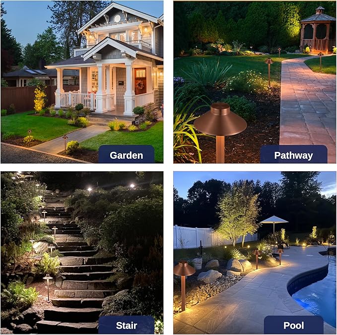 Gardenreet Low Voltage Landscape Lighting Brass, 2700K/3000K/4000K Adjustable 12v Pathway Lights Waterproof, Copper Path Light for Exterior Area Patio House with 3W 270LM G4 Bulb (6 Pack)