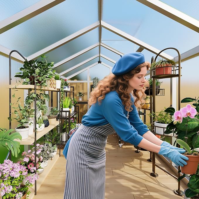 8 x 10 ft Greenhouse, Greenhouses for Outside, Polycarbonate Greenhouse with Aluminum Frame, Lockable Door and Ajustable Roof Vent for Backyard, Green Houses for Outside Garden Backyard, Patio