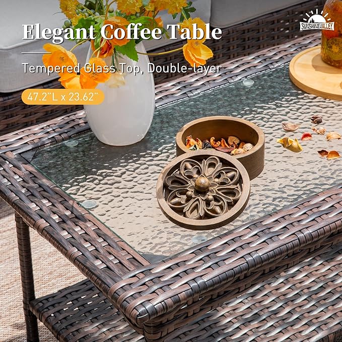Patio Furniture Set with Swivel Chairs, High Back Wicker Rattan Furniture with 5.5" Thick Cushions and Coffee Table, Outdoor Conversation Set for Backyard Deck,5 Seats, Grey