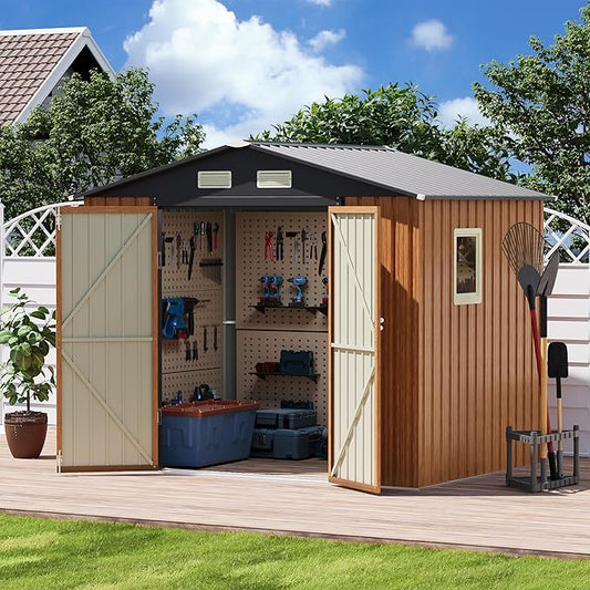 6x8FT Outdoor Storage Shed, Metal Garden Shed with Floor Base, Updated Frame Structure & Lockable Doors, Large Tool Shed for Backyard, Patio,Lawn,Utility & Bike Storage