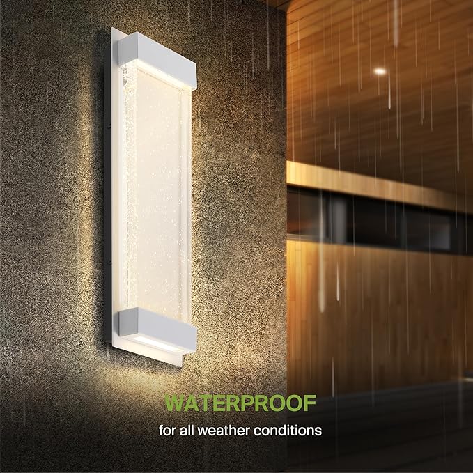 ASD LED 18 Inch Bubble Glass Wall Light Fixture | 22W 520LM 3000-5000K 100-277V | 3CCT, Waterproof, Dimmable, Up-Down Glow, ETL Listed | Exterior Flush Mount Sconce, Outdoor Lighting | White, 2 Pack