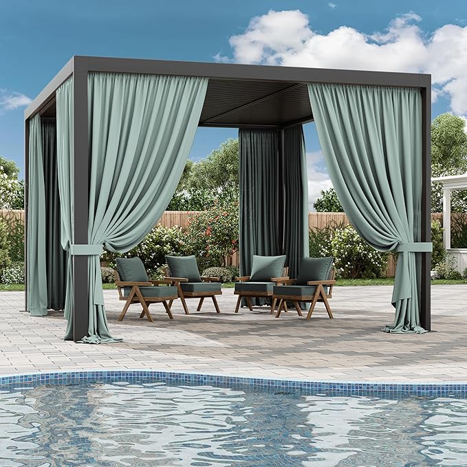 Gazebo Universal Replacement Privacy Curtain,10'×13' Gazebo Outdoor Waterproof Curtains, 4-Panels Sidewall Curtains with Double Zipper for Patio Canopy, Garden and Backyard (Curtain Only)