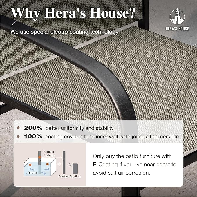 HERA'S HOUSE Patio Dining Chairs Set of 4, 36" Textilene Fabric Outdoor Chairs with Wrought Iron Metal Frame Support 350lbs for Garden Lawn Backyard Deck, Brown