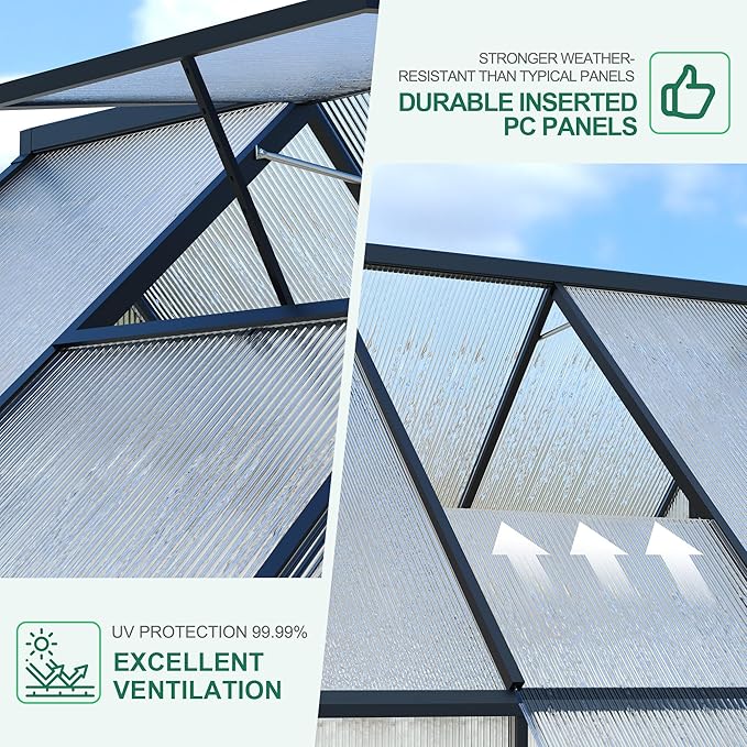 6'x11' Aluminum-Framed Polycarbonate Greenhouse, Heavy Duty Polycarbonate Greenhouse with Quick Setup Structure and Roof Vent, Large Enhanced Aluminum GreenhouseKit for Outdoors