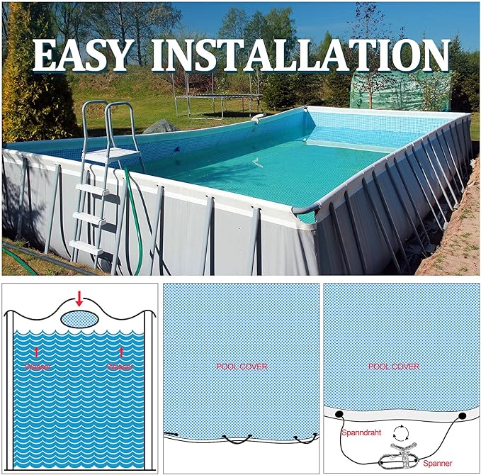 131ft Pool Cover Cable and Winch Kit Pool Covers for Above Ground Pools 10x16 Pool Cover Cable for Securing Above Ground Swimming Pool Covers(Blue)