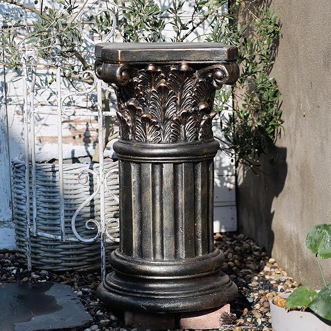 Decorative Roman Column Pedestal, Black Bronze, MGO Cement with Fiber, Classical Garden Pillar, Indoor Outdoor Decor, 23.6 inch Height, Wrap Foam Safely Delivered from Local Warehouse