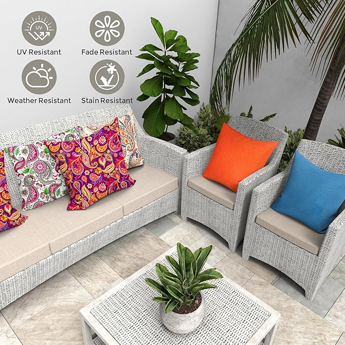 Outdoor Pillows Set of 2, 26''×26''Waterproof Throw Pillow for Patio Furniture, Feathers and Down Filled Outside Decorative Pillows Inserts for Garden, Porch Swing, Couch and Sofa