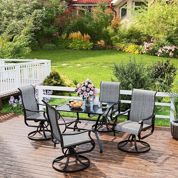 UDPATIO Patio Swivel Chairs Set of 4, Outdoor Swivel Chairs High Back with All Weather Textilene Metal Rocking Frame for Lawn Garden Backyard, Gray White